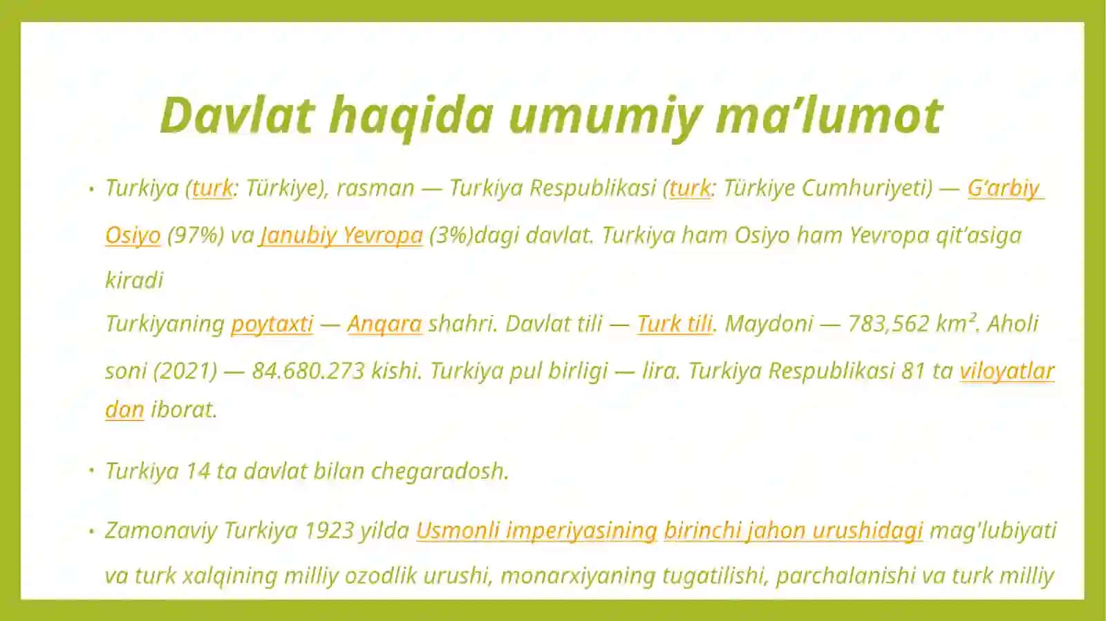 Turkiyadavlati haqida ma’lumot 2