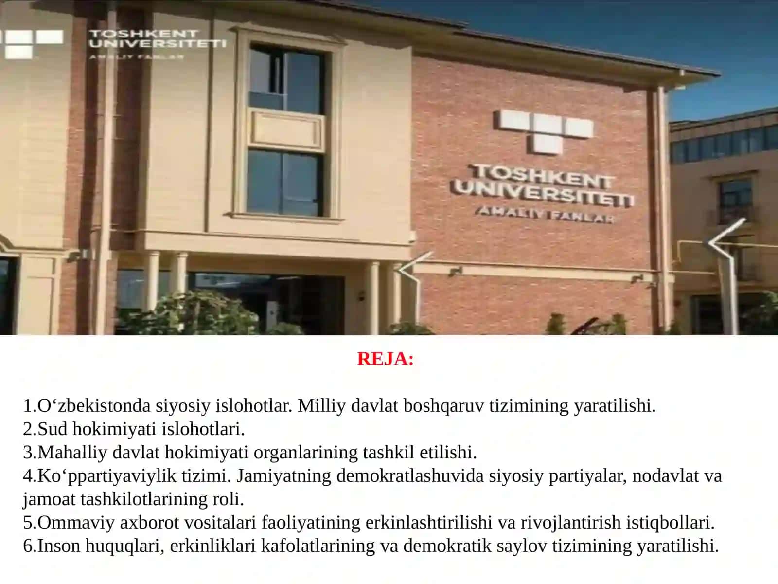 О‘ZBEKISTONDA HUQUQIY SIYOSIY ISLOHOTLARNING AMALGA OSHIRILISHI, DEMOKRATIK JAMIYATNI SHAKLLANTIRISH YО‘LIDAGI ISLOHOTLAR 2