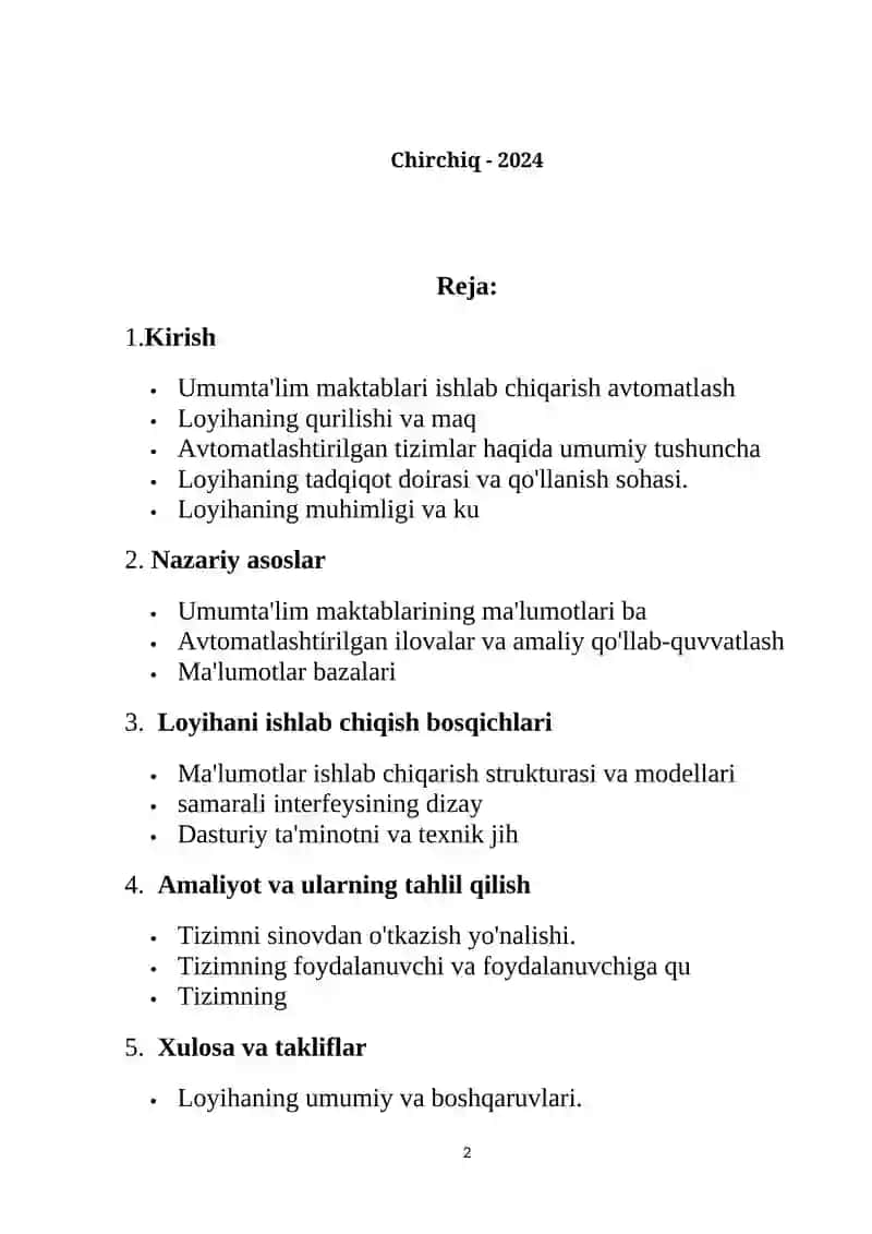 Umumta’lim maktablari uchun ma’lumotlar bazasini va Avtomatlashgan tizimni ishlab chiqish 2