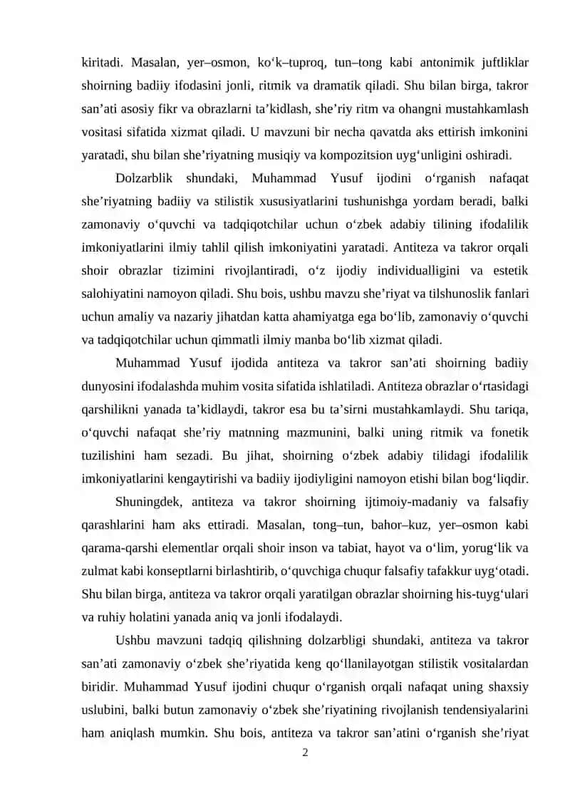 Muhammad Yusuf she'rlarida antiteza va takror 2