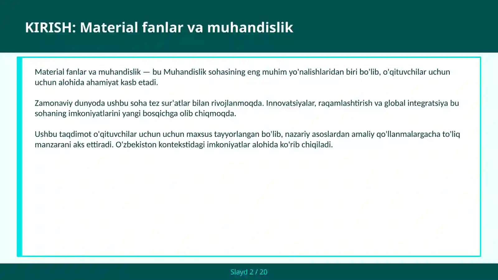 MATERIAL FANLAR VA MUHANDISLIK 2