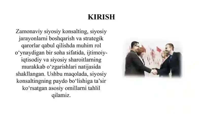 Zamonaviy siyosiy konsaltingning paydo bo‘lishiga qanday ijtimoiy-iqtisodiy va siyosiy sharoitlar yordam beradi 2