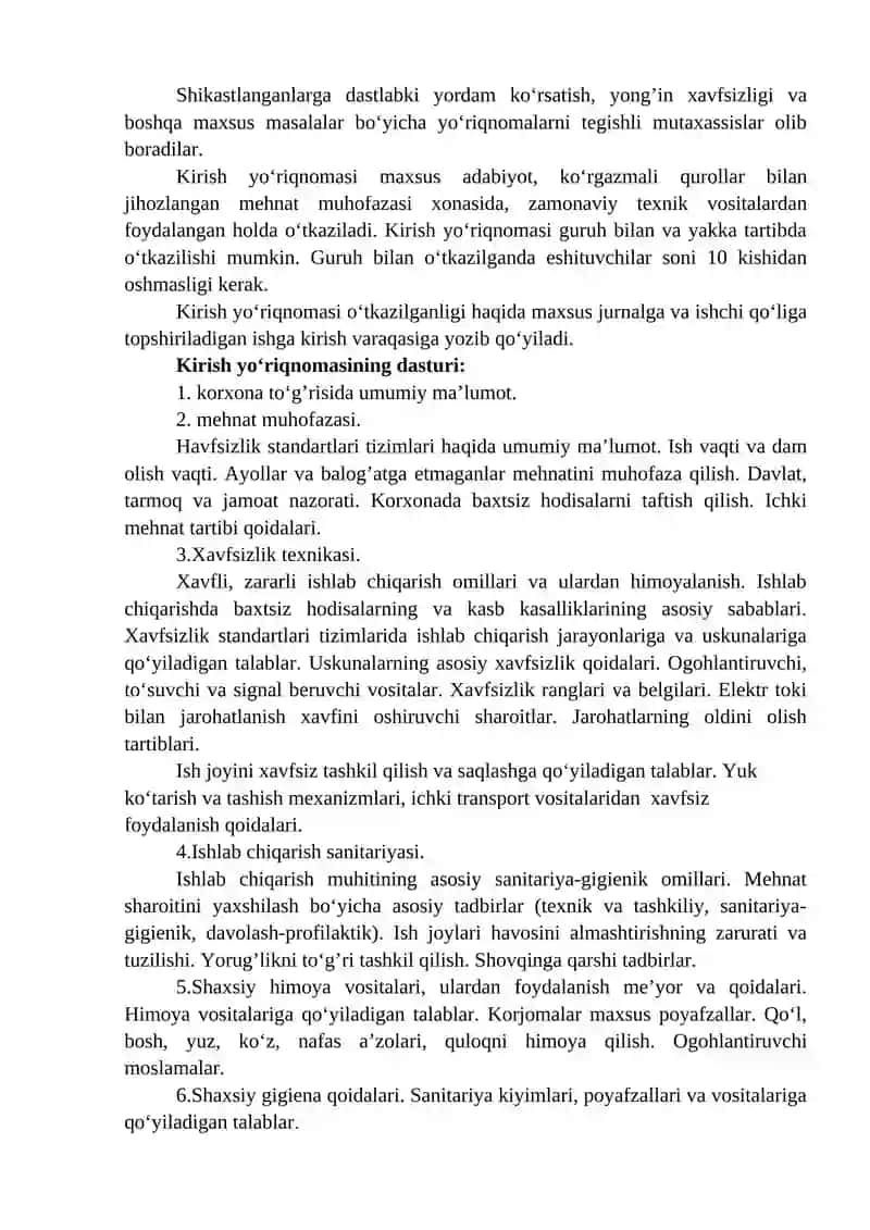 6-mavzu: Xavfsiz faoliyatni tashkil qilishda xodimlar bilimini tekshirish va o‘qitish. 2