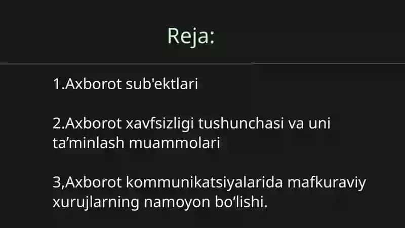 SEMINAR MASHG‘ULOTI. AXBOROT XAVFSIZLIGI VA MILLIY MAFKURA 2
