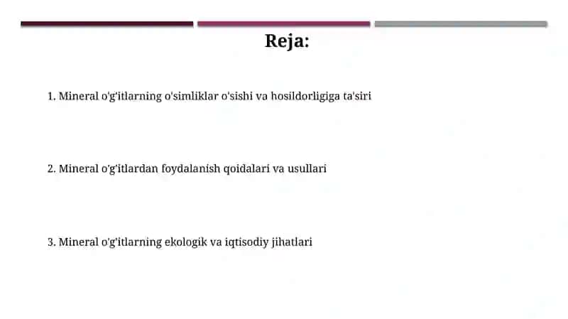 Mineral o'gitlarning qishloq xo'jaligidagi ahamiyati 2