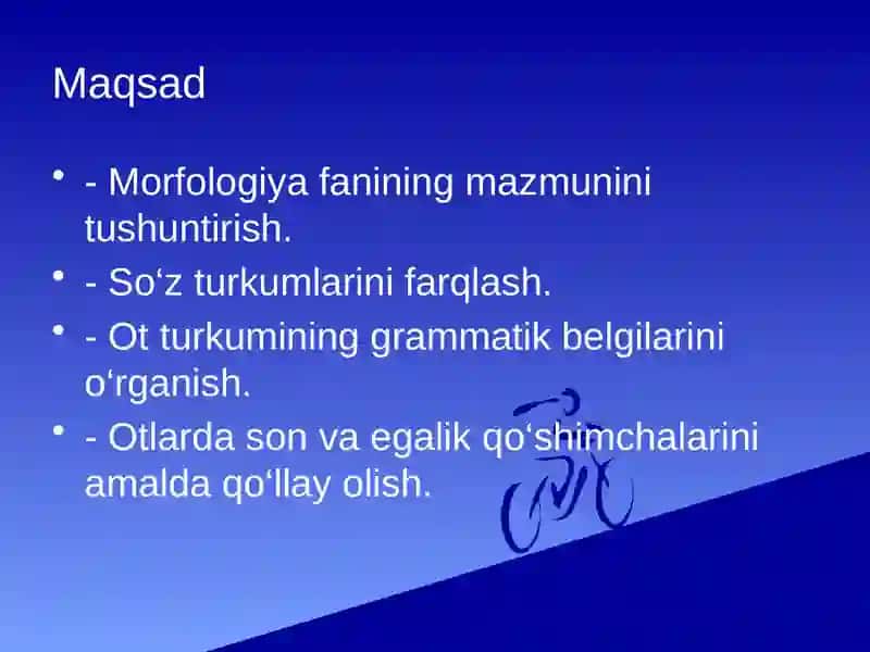 Morfologiya. So‘z turkumlari. Ot haqida umumiy tushuncha. Otlarda son kategoriyasi. Egalik qo‘shimchalari. 2
