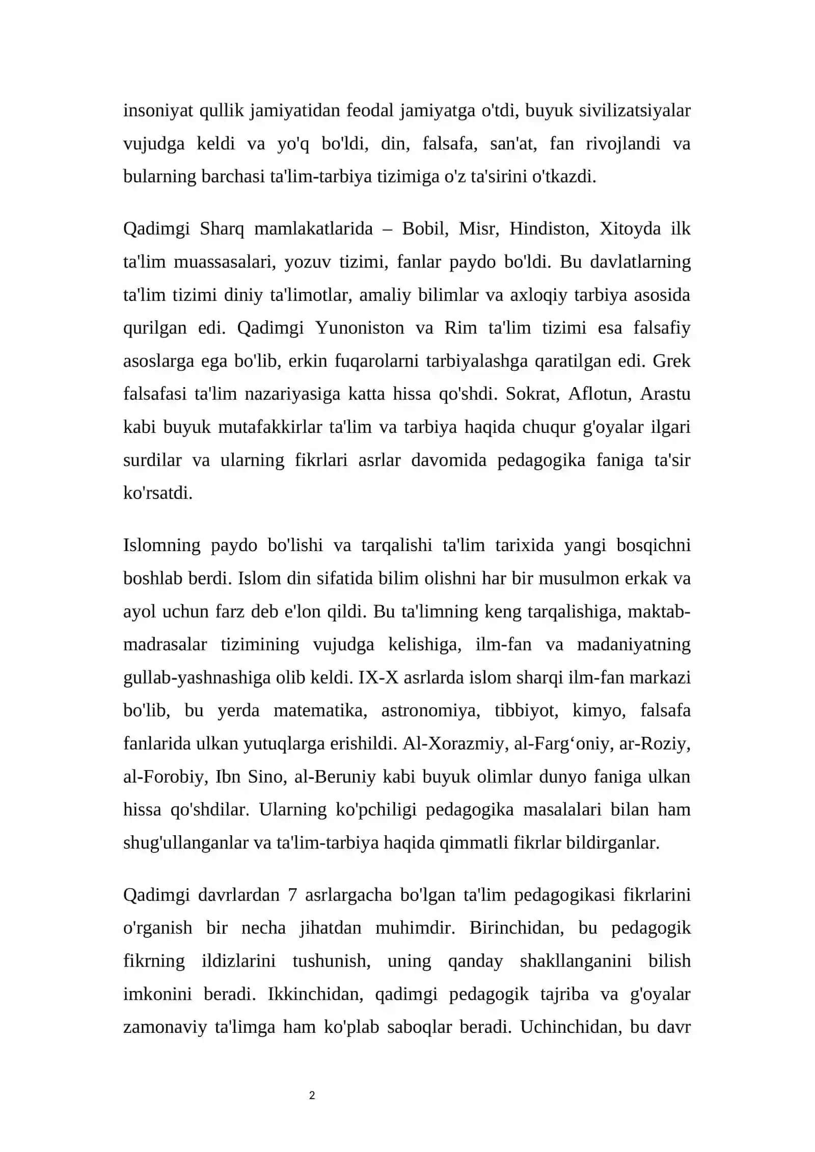 Qadimgi davrlardan 7 asrlargacha bo'lgan ta'lim pedagogikasi fikrlari 2