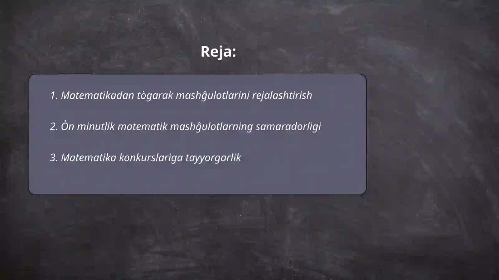 Matematikadan tògarak mashĝulotlarini rejalashtirish 2