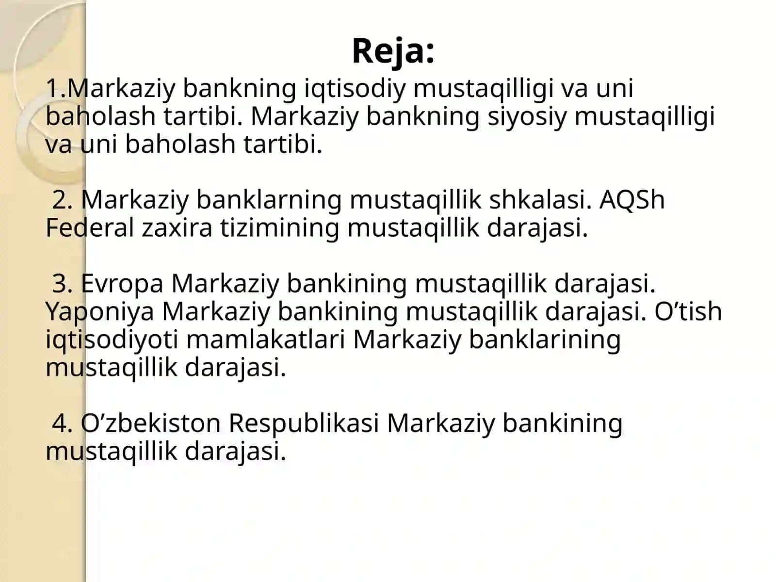 Markaziy bankning mustaqilligi 2
