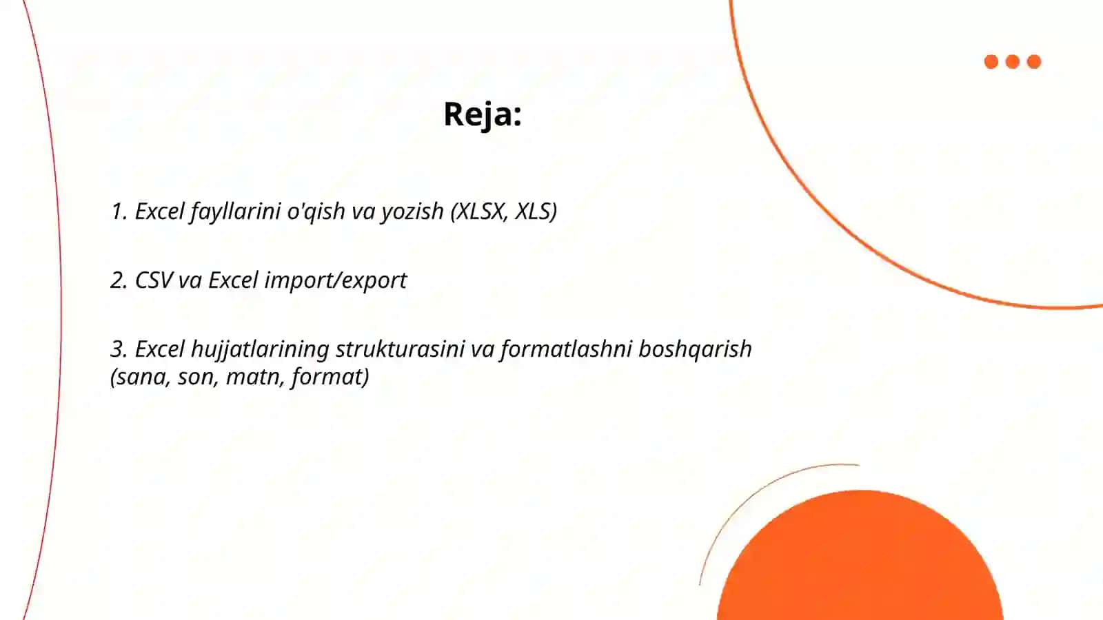 Excel fayllari bilan ishlash dasturini yaratish 2