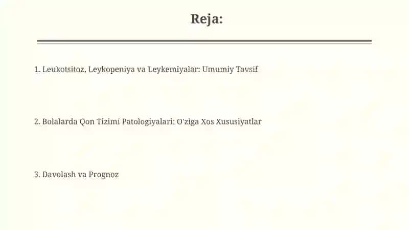 Qon tizimi patologiyasi leykositoz. Leykopeniya. Leykozlar. Bolalarga xos hususiyatlari 2