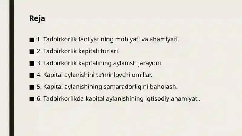 Tadbirkorlik faoliyati. Tadbirkorlik kapitali va uning aylanishi 2
