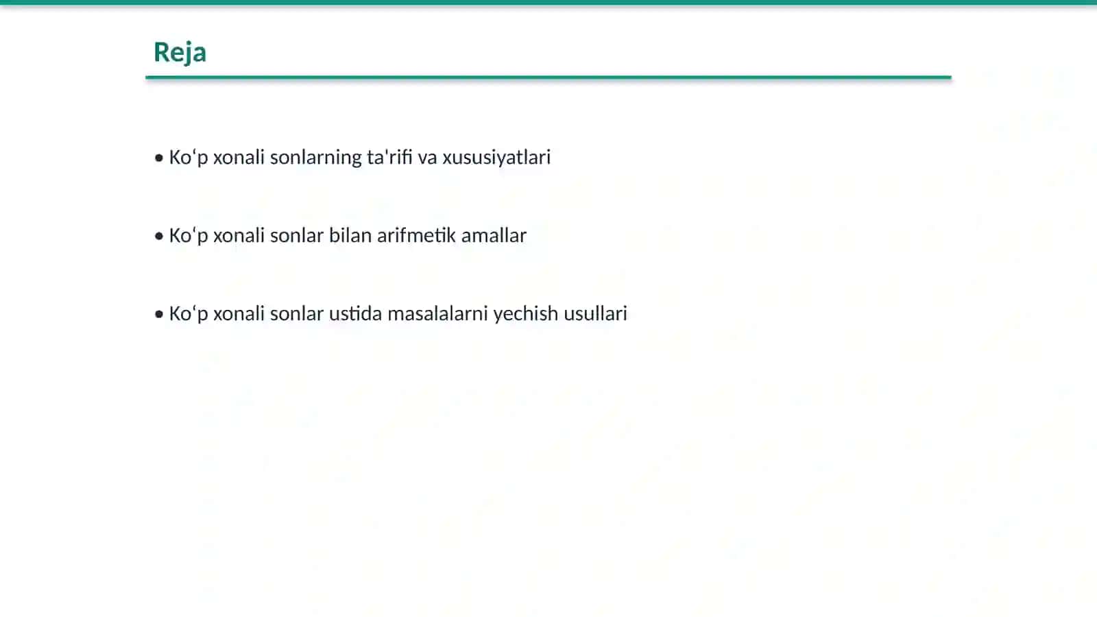 Koʻp xonali sonlar ustida ishlash 2