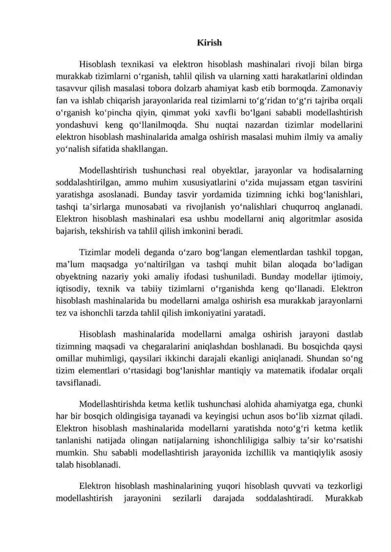 Tizimlar modellarni EXM amalga va ularning ketma – ketligini ishlab chiqish 2