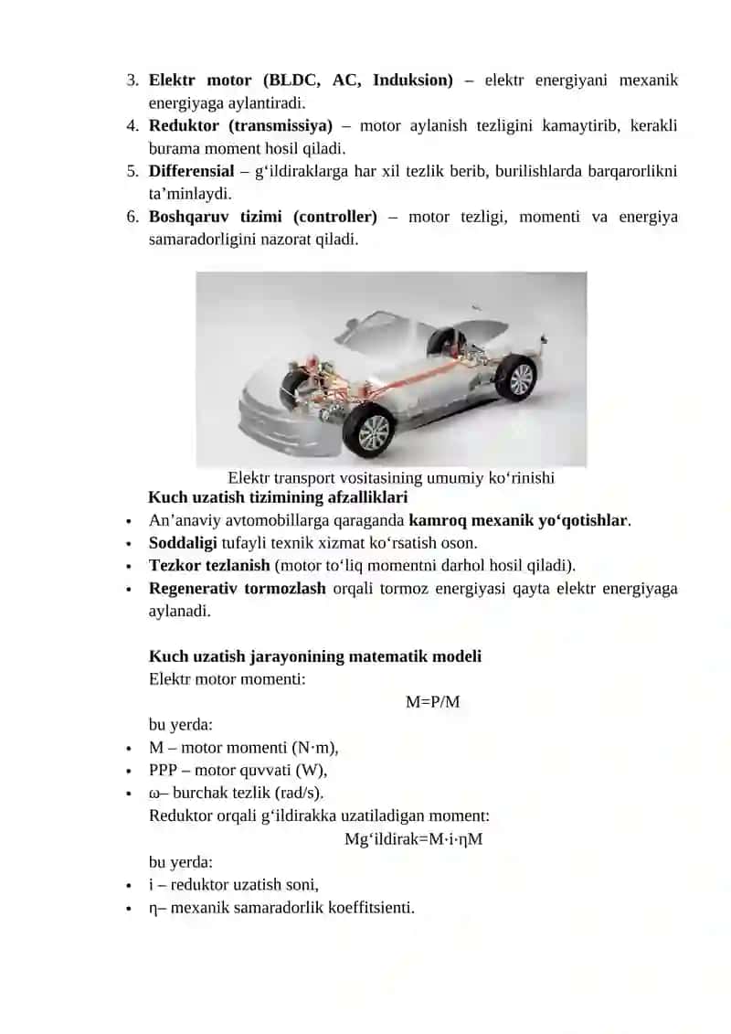 Elektr transport vositalarining kuch uzatish tizimi 2