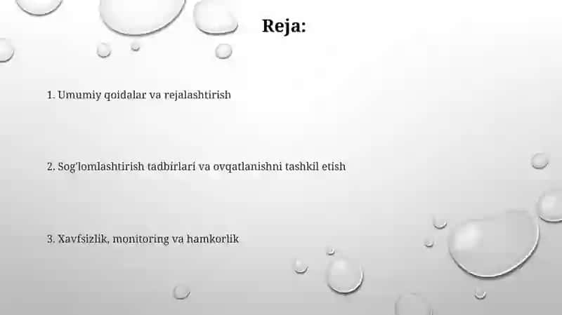 Yozgi sogʻlomlashtirish mavsumini tashkil etish 2