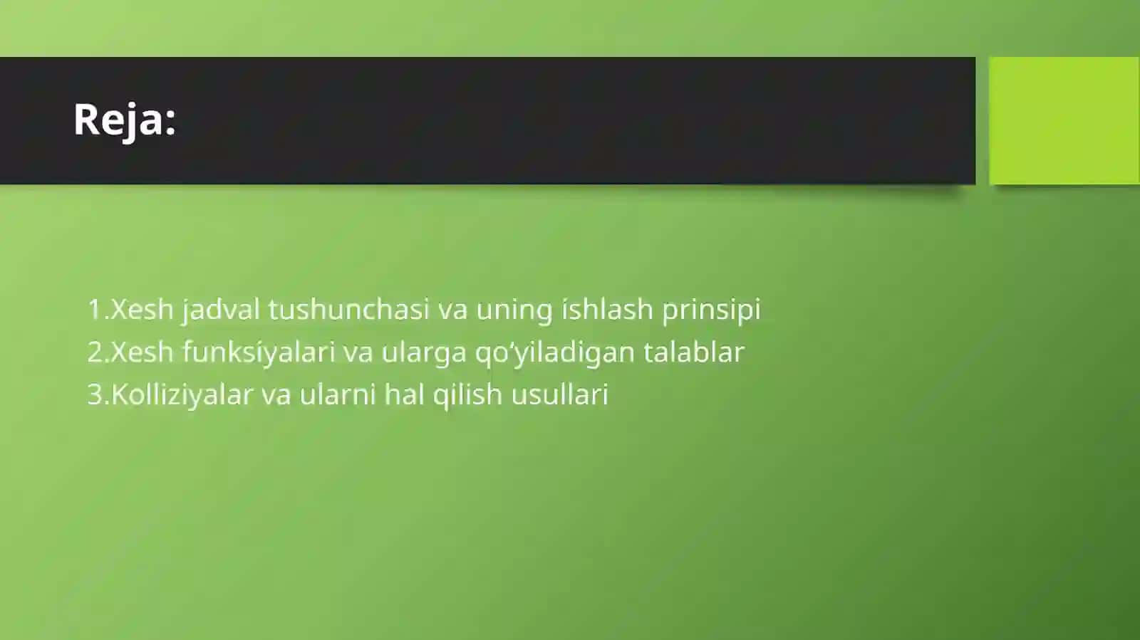 Xesh jadval va xesh funksiyalari. 2