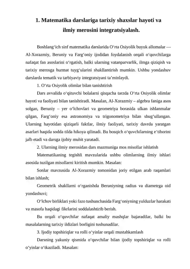 Boshlang'ich sinf matematika darslarida o'rta osiyolik olimlar ijodidan foydalanish 2