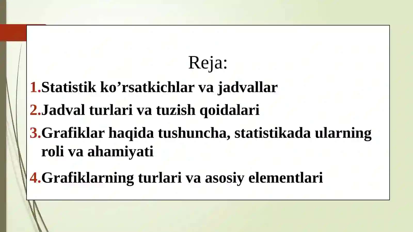 Statistikko’rsatkichlar, jadvallar va grafiklar 2