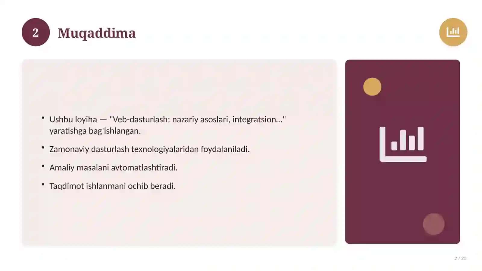 Veb-dasturlash: nazariy asoslari, integratsion yondashuvda (Magistrlik dissertatsiyasi mavzusi) 2