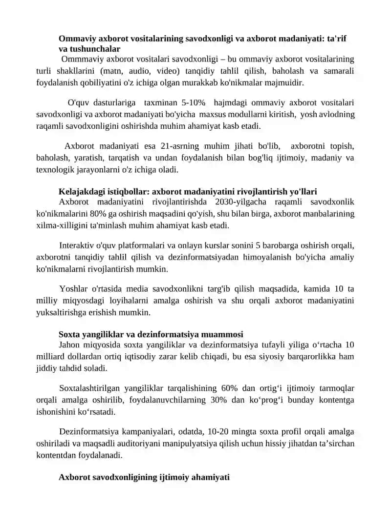 Ommaviy axborot vositalari savodxonligi 2