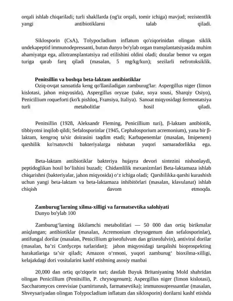 Zamburug'lar farmasevtikada va oziq-ovqat sanoatida 2