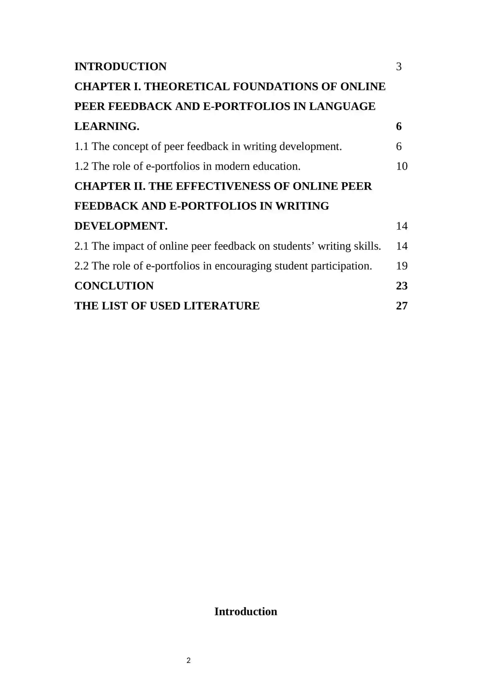 THE EFFECTIVENESS OF ONLINE PEER FEEDBACK AND E-PORTFOLIOS IN DEVELOPING WRITING SKILLS AND ENCOURAGING STUDENT PARTICIPATION 2