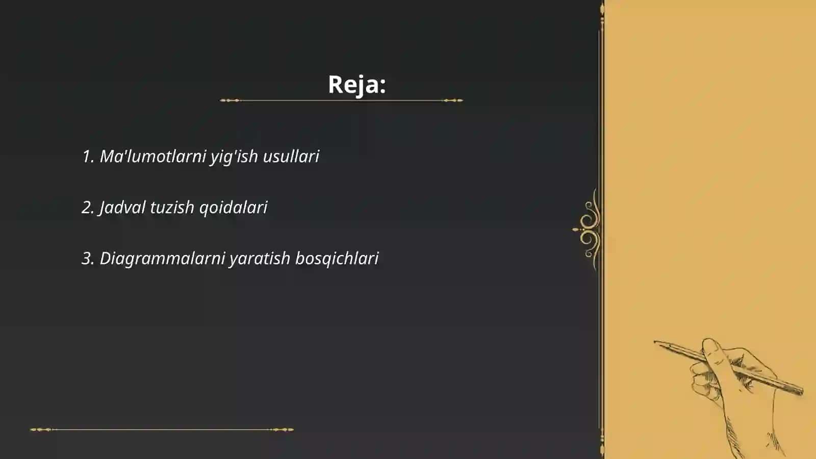 Ma'lumotlarni yig'ish jadval va diagrammalar shaklida yasashning metodik asoslari 2