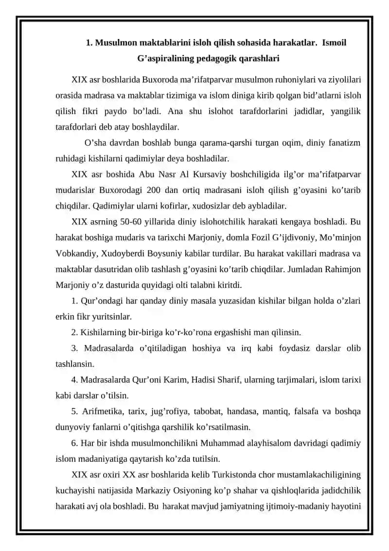 Musulmon maktablarini isloh qilish sohasida harakatlar 2