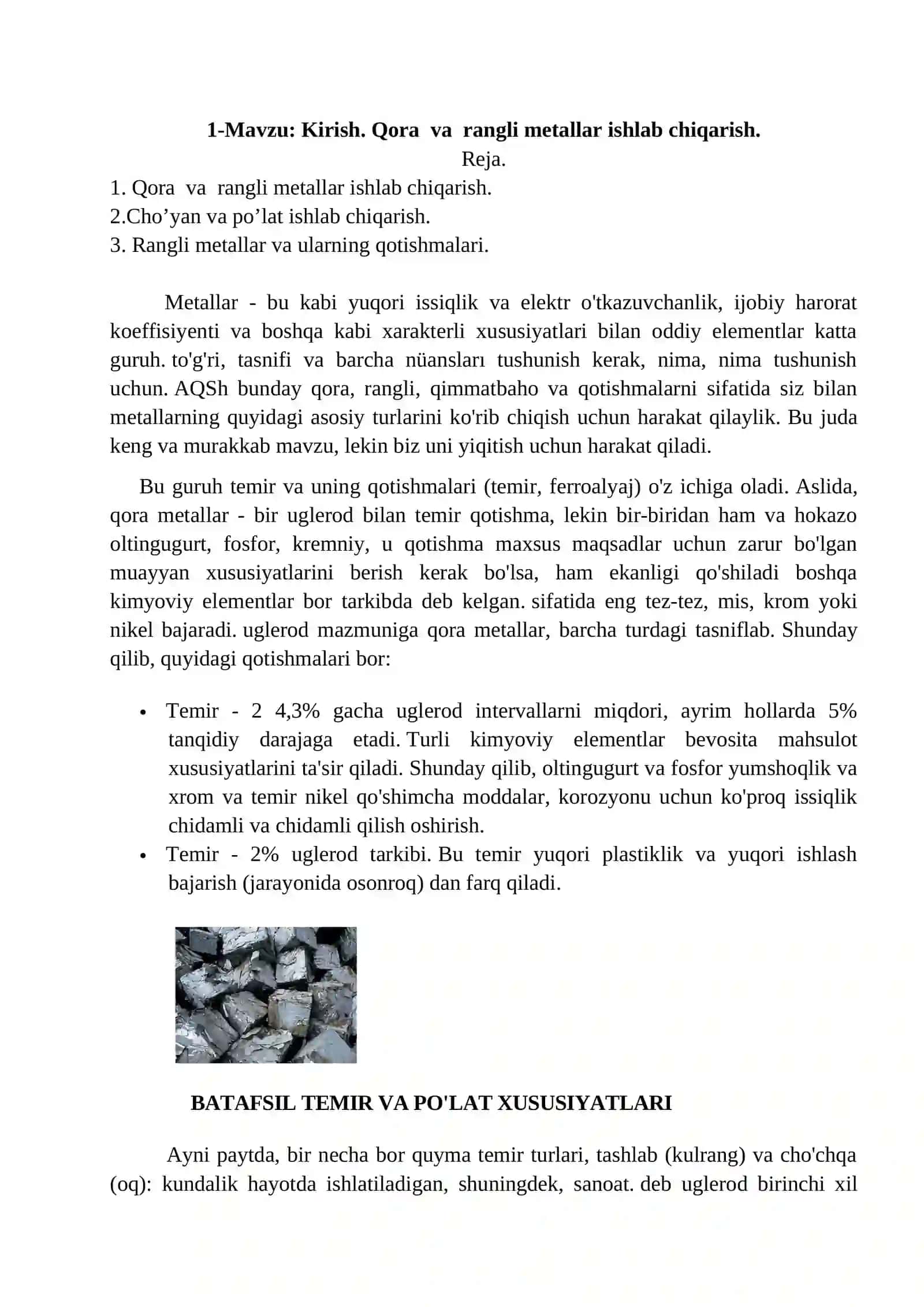 Konstruksion materiallar va avtomobillarga ishlatiladigan ashyolar fanidan 2