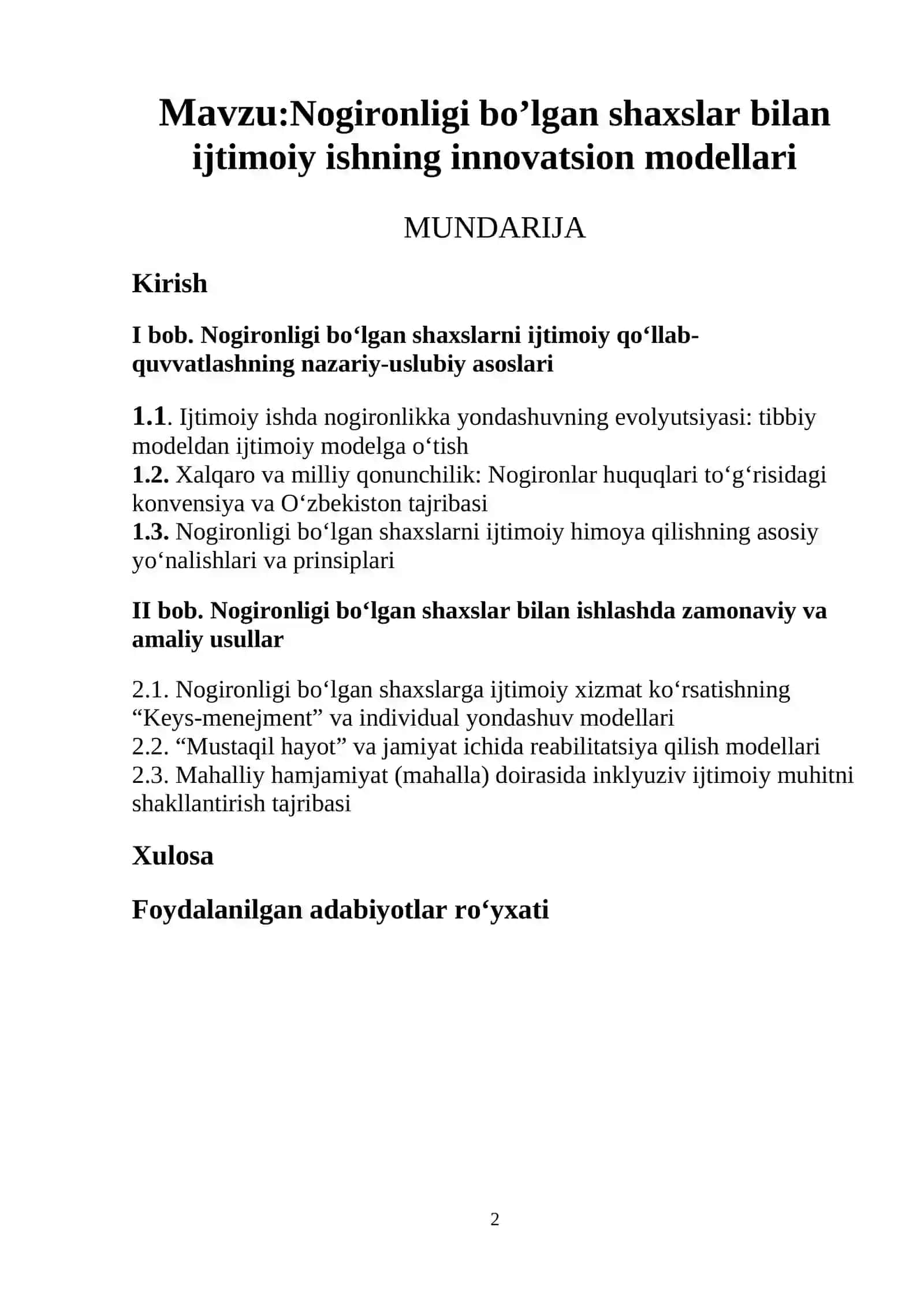Nogironligi bo’lgan shaxslar bilan ijtimoiy ishning innovatsion modellari 2