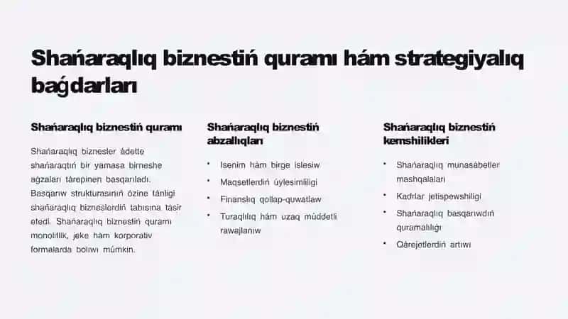 Shańaraq hám shańaraqliq bizneske investiciya kiritiw 2