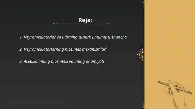 Neyromediatorlar biosintezi ahamyati va kassaliklari 2