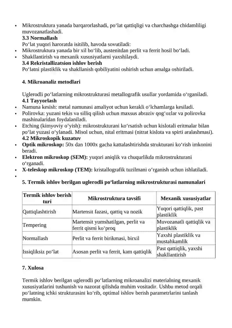 Termik ishlov berilgan uglerodli po‘latlarning mikroanalizi 2