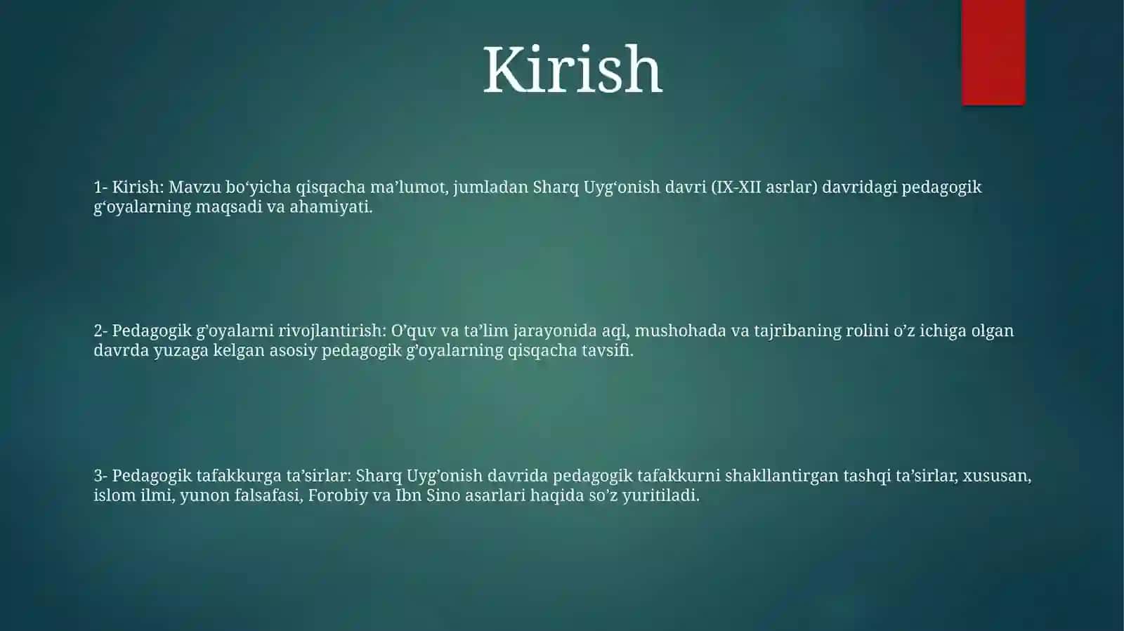 Ix-Xii Asrlarda Sharq Uyg'Onish Davrida Pedagogik Fikrlar Rivoji Haqida Referat 2