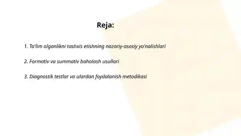 Ta'lim olganlikni tashxis etish. Iqtidorli o'quvchilarni o'qitish 2