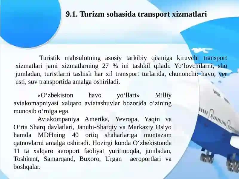 TURIZM SOHASIDA TRANSPORT XIZMATLARI 2
