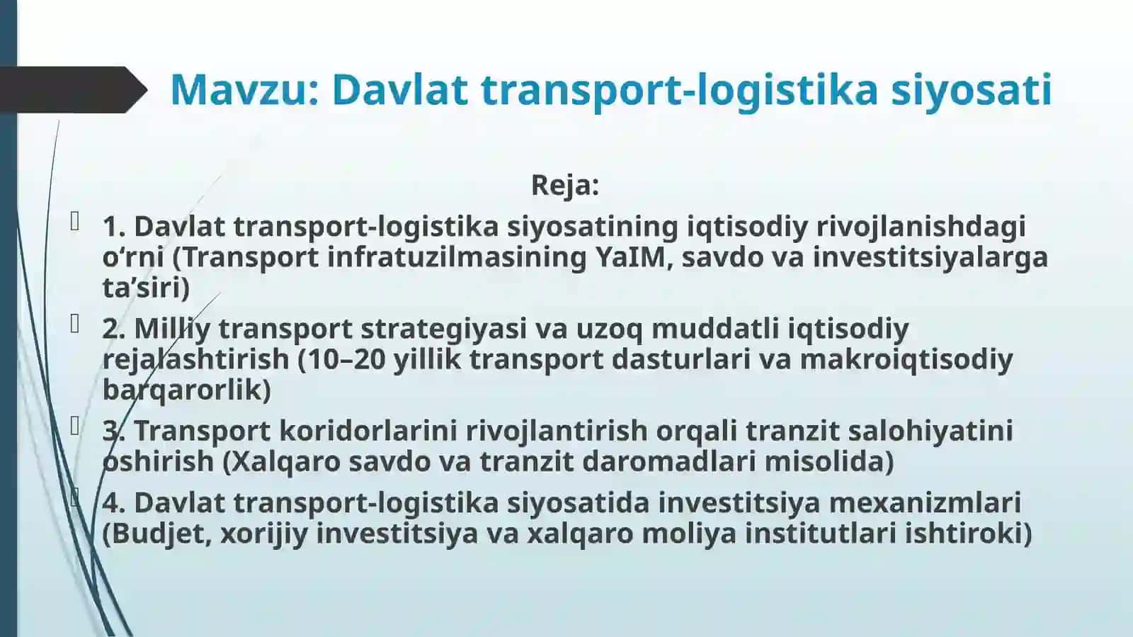 Davlat transport-logistikasi iqtisodi rivojlanishi 2