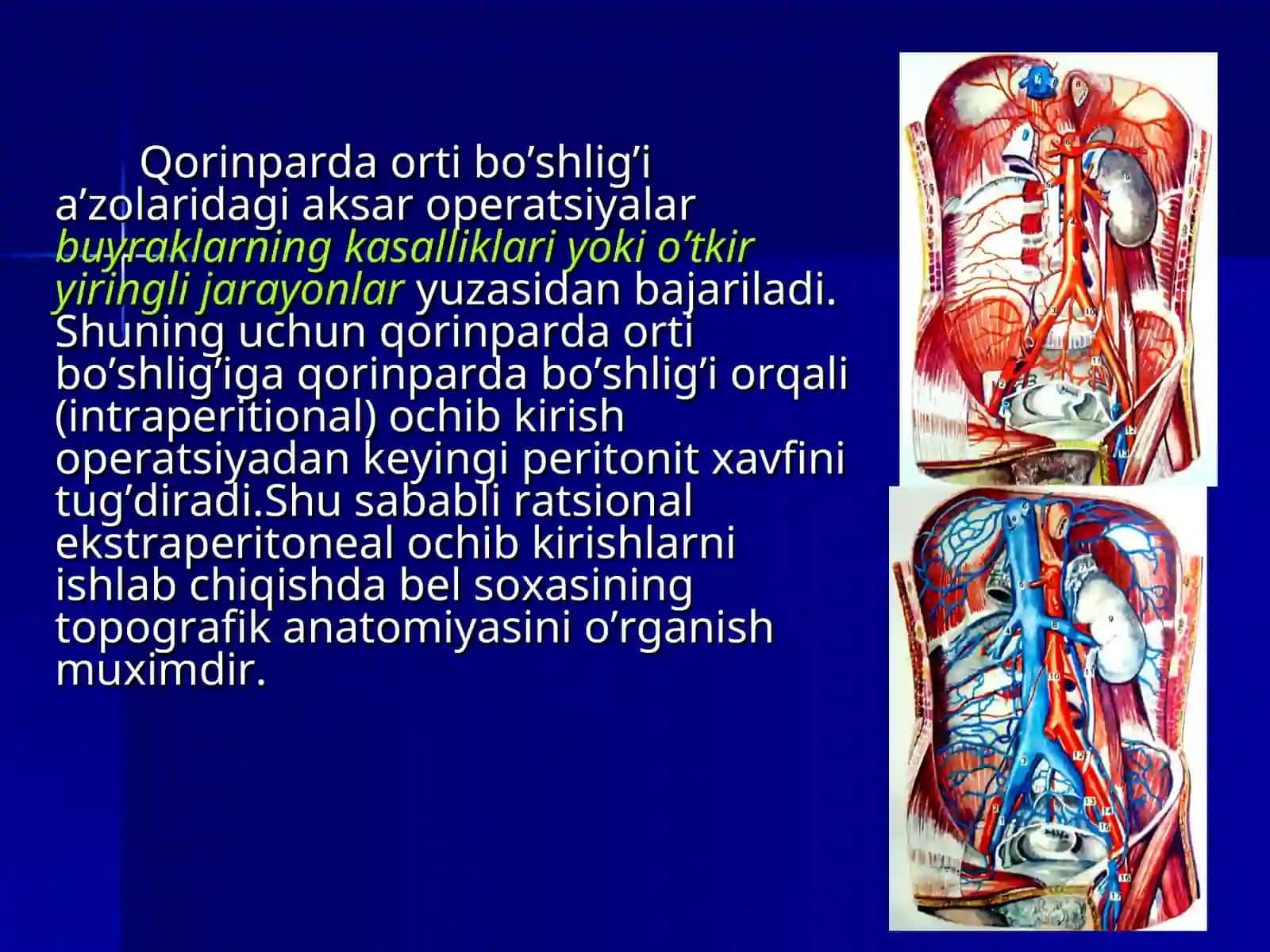 BEL SOXASI VA QORINPARDA SOXASI ORTI BO’SHLIG’INING JARROXLIKANATOMIYASI. BUYRAK VA SIYDIK YO’LLARIDA OPERATSIYALAR 2