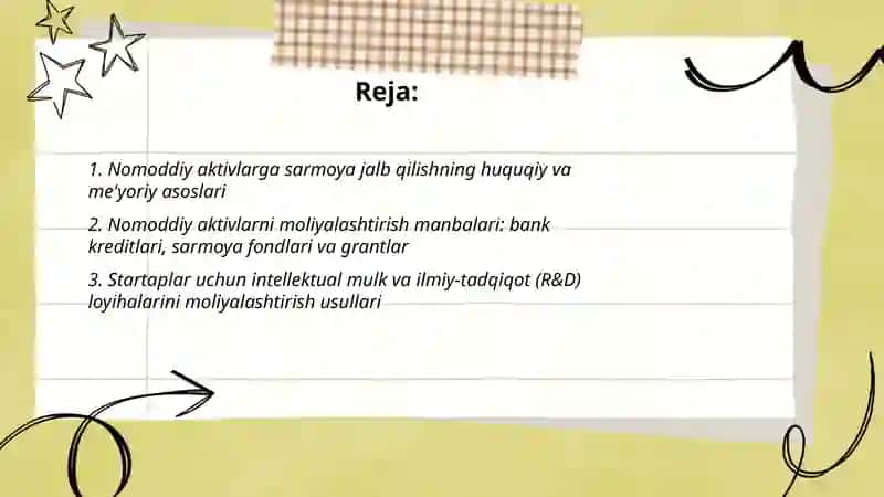 Nomoddiy aktivlarga safarbar etiladigan investitsiyalarni moliyalashtirish 2