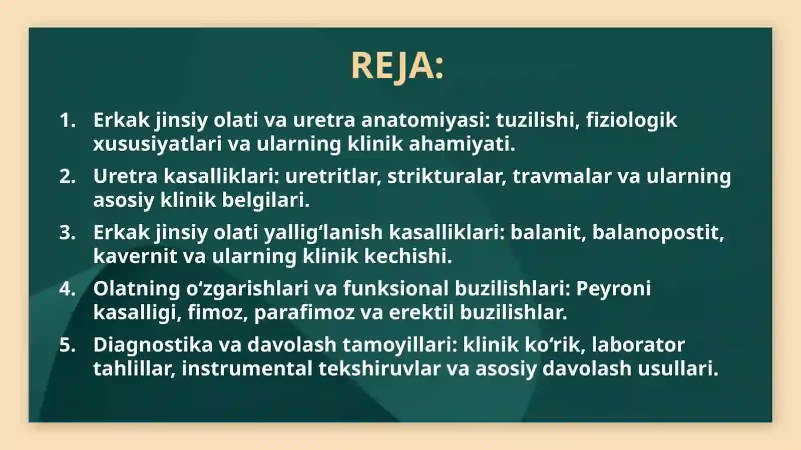 Erkaklarda olat va uretra kasalliklari 2