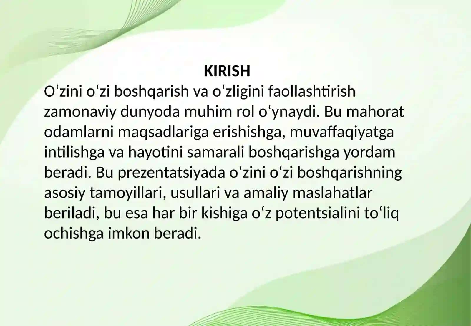 Oʻzligini faollashtirish oʻzini oʻzi boshqarish 2