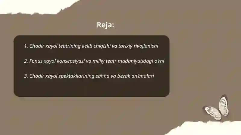 Chodir xayol va fonus xayol teatr tarixi qoʻrgʻirchoq tikish texnologiyasi 2