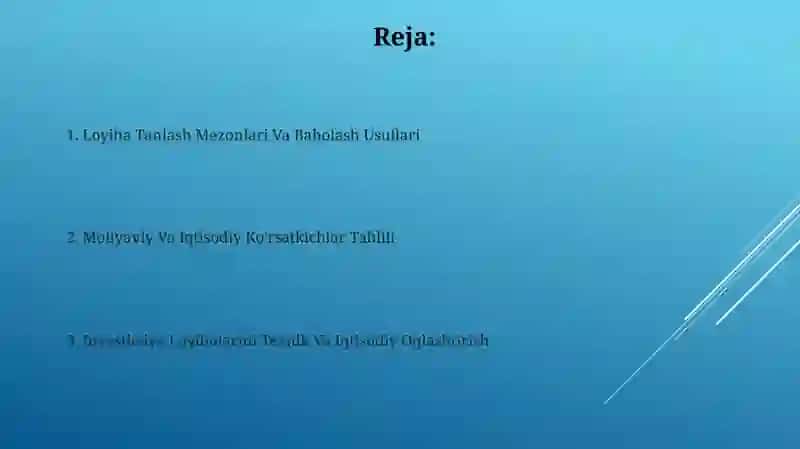 Investitsiya loyihalarini texnik-iqtisodiy asoslash 2