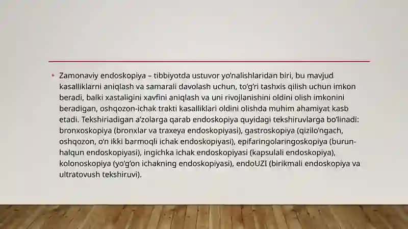 TIBBIYOTDA ENDOSKOPIK USULLARNI QULLANILISH 2