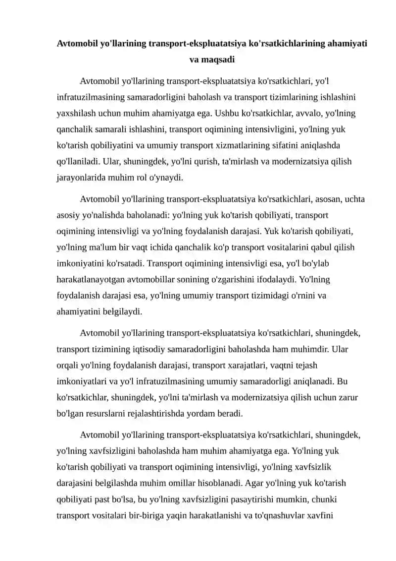 Avtomobil yollarining transport-ekspluatatsiya ko'rsatkichlari 2