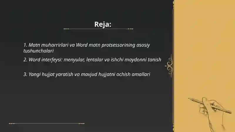 Matn muharrirlari va Word matn prosessori Kiritish tahrirlash va formatlash amallar 2