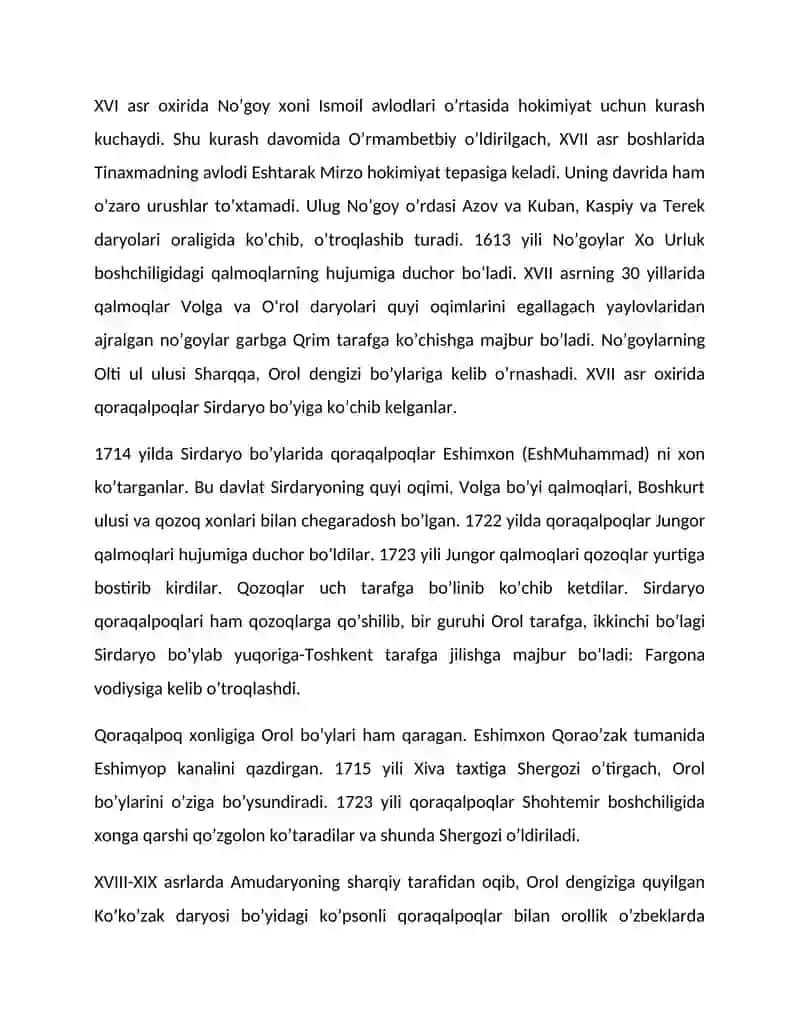 XVI-XIX asrning birinchi yarmida Qoraqalpoqlar 2