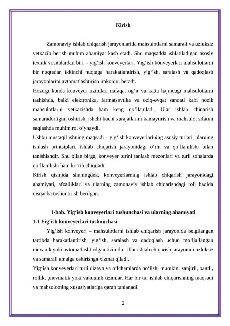 Yig‘ish konveyerlarining asosiy turlari 2