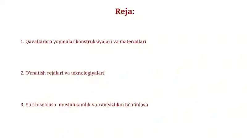 Balkali qavatlararo yopmalarning konstruktiv yechimlari. Montaj rejalarini ishlab chiqish 2